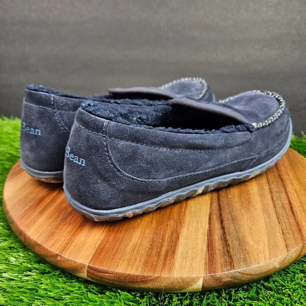 LL Bean Men's Blue Suede Fleece Lined‎ Mountain Moccasin Slippers Size 9 M